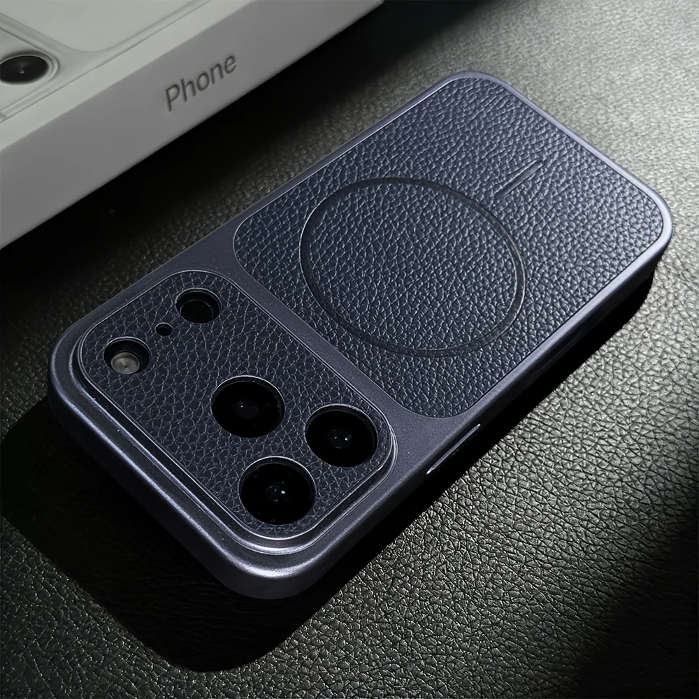 (iphone 14 Pro Max Azul Oscuro) Funda Magnética Para Teléfono, Compatible Con Magsafe Y Carga Inalámbrica De Cuero Sintético.