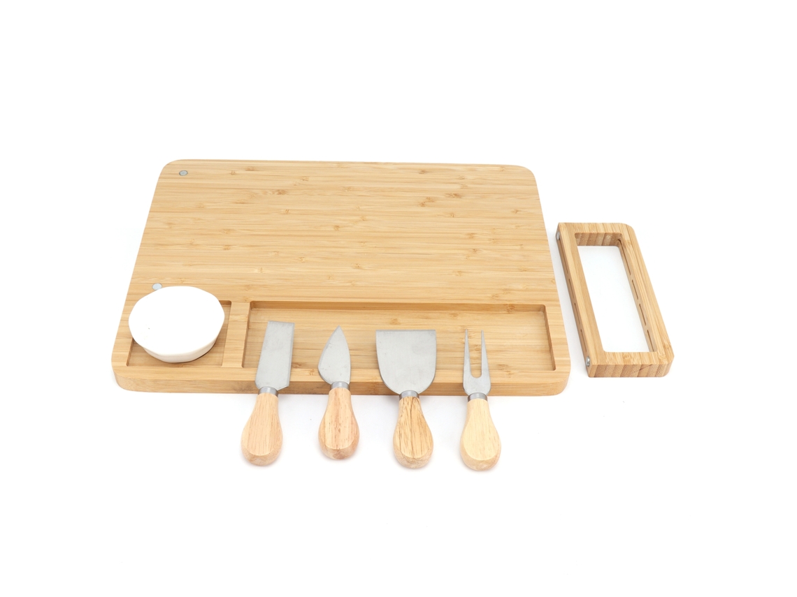 Tabla de cortar de bambú con cuchillo y cuenco, bandeja para servir en cocina o restaurante KOFIHETY