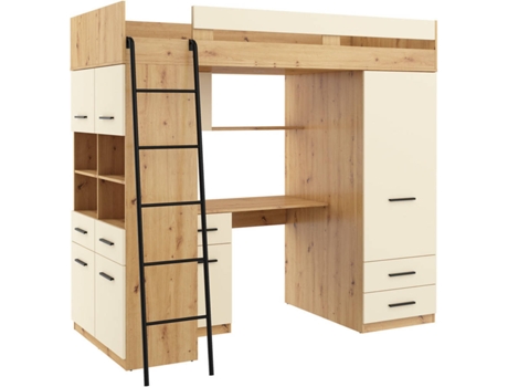 Litera con Escritorio BIM MUEBLES NIVEL L Roble y Beige (Medidas colchón: 90x200 cm)