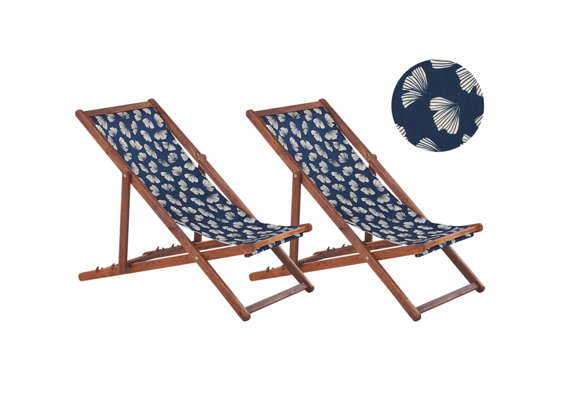 Juego de tumbonas de exterior BELIANI Anzio de Poliéster, Madera de acacia Azul 54x101x84