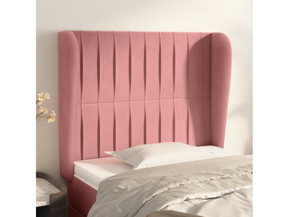 Cabecero Con Orejas De Terciopelo Rosa 83x23x118/128 Cm