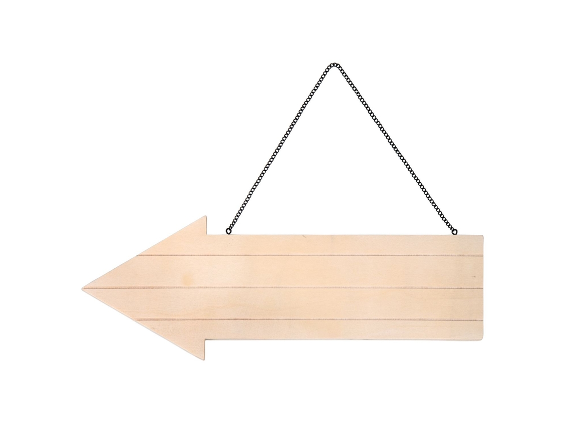 Flecha de madera y cadena de metal - para colgar - 39 x 14,5 cm