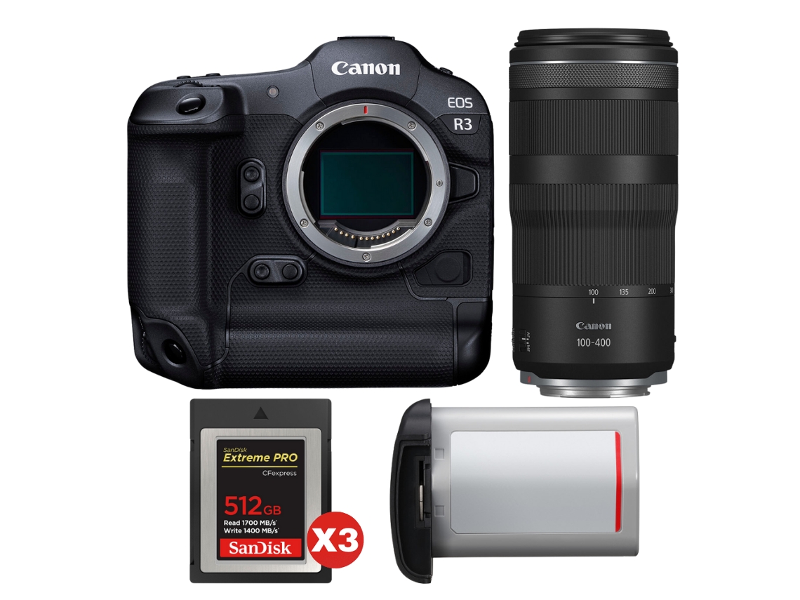 Canon Eos R3 + Rf 100-400mm F/5.6-8 Is Usm + 3 Sandisk 512gb Extreme Pro Cfexpress Type B + Canon Lp-e19 + Ebook Pricedirect