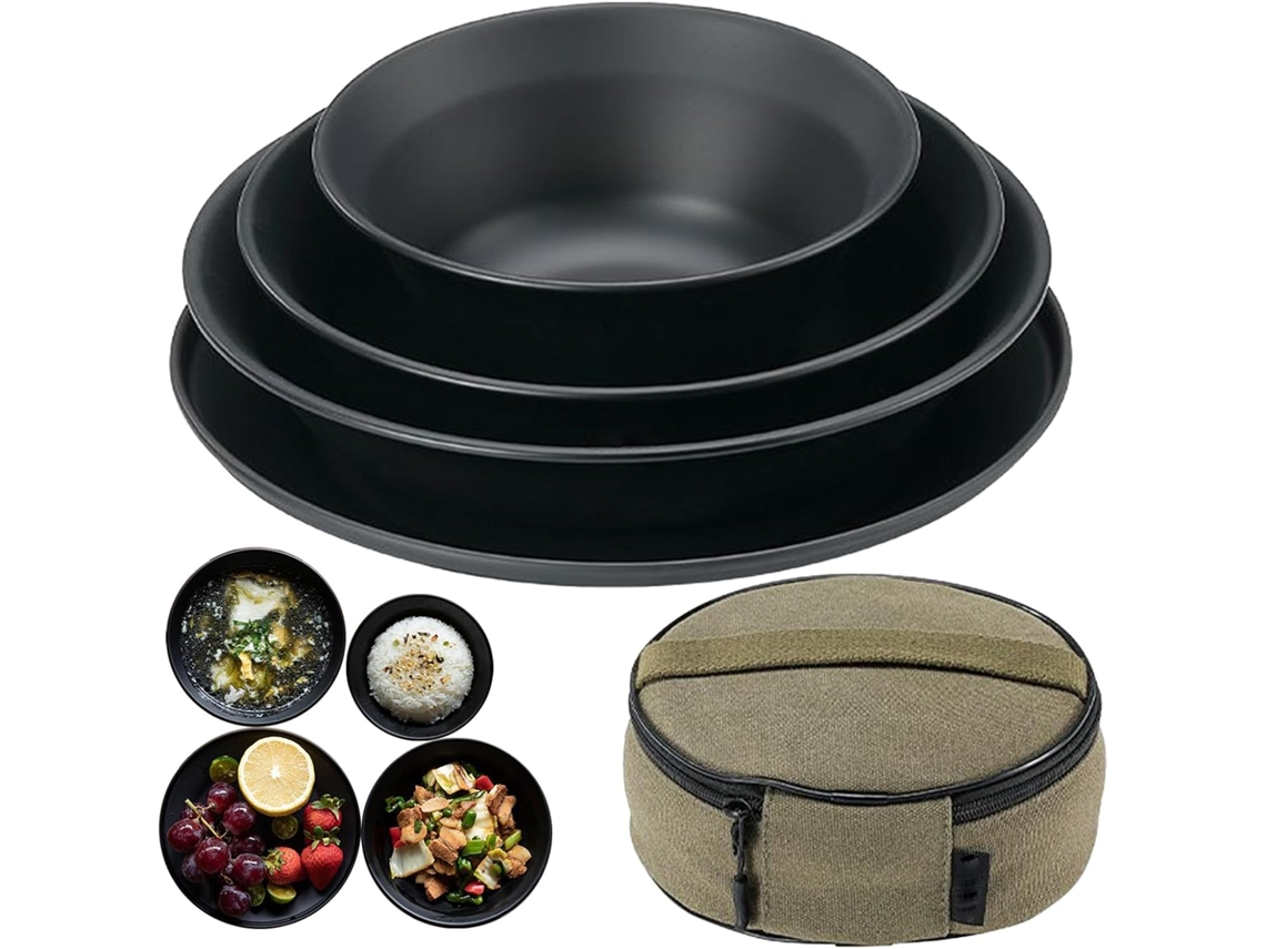 Vaisselle De Camping | Assiettes En Acier Inoxydable Couverts Résistants À La Chaleur Con Sac ...