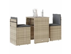 Conjunto de bistró de 3 piezas con cojines de mimbre gris claro, Dkd Home Decor