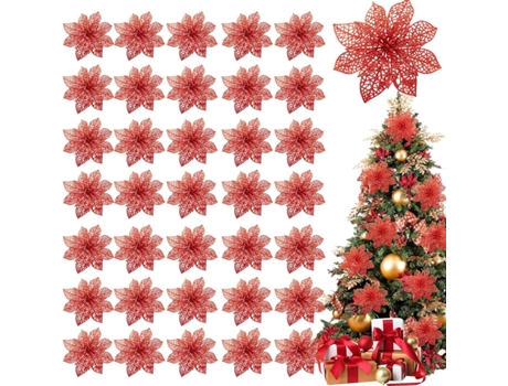 Conjunto de Adornos de Árbol de Navidad ZMDECQNA Paquete Decoraciones Flores Adornos Árboles Púas Seda - 36un (22x20x5cm)