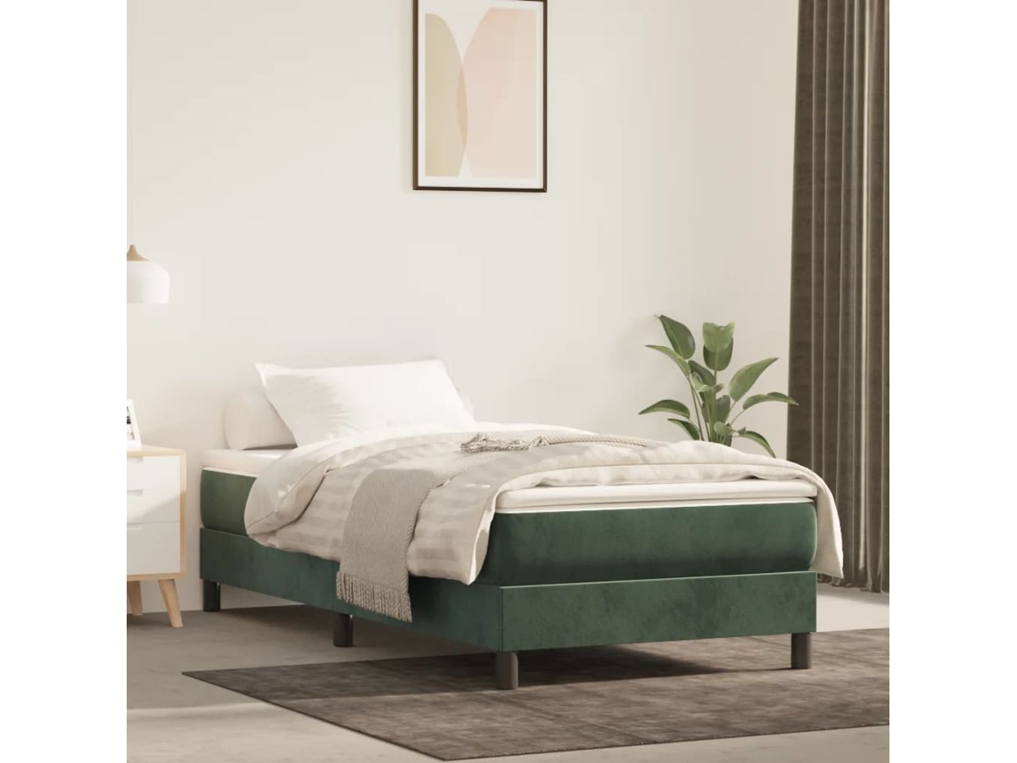 Cama box spring con colchón terciopelo verde oscuro 90x190 cm