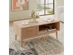 Mesa De Centro En Madera Clara, Estilo Escandinavo, Con Cajn Y Estantera, Multifuncional Para Saln, 100x50x43cm