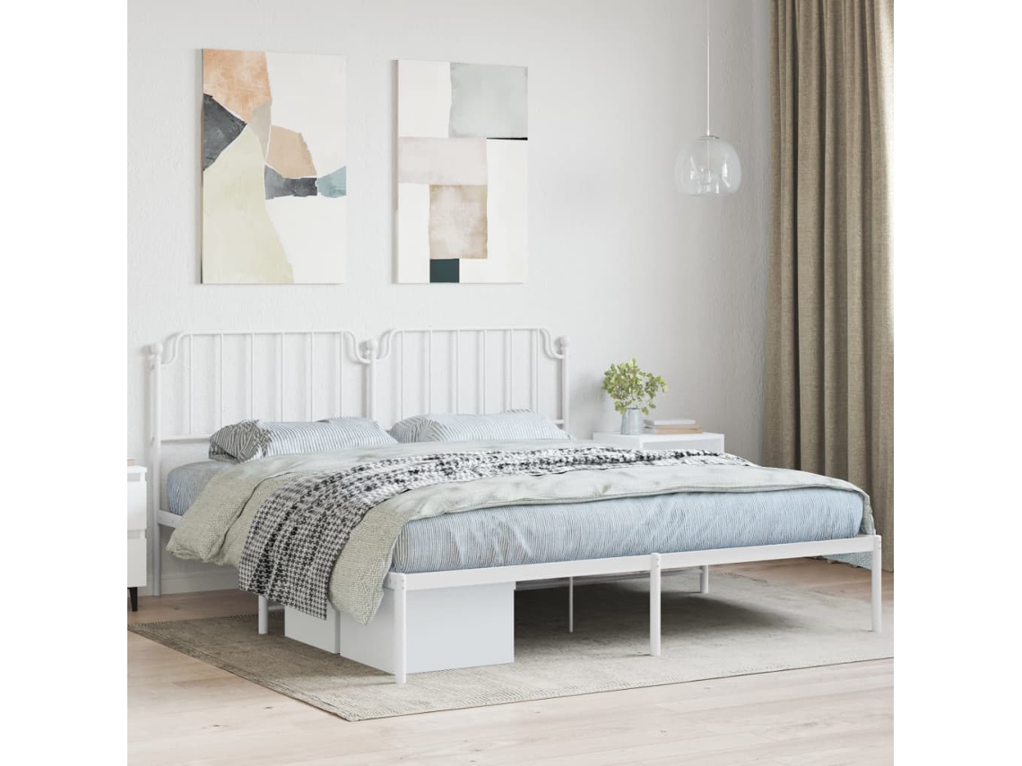Estructura Cama Sin Colchón Con Cabecero Metal Blanco 160x200cm
