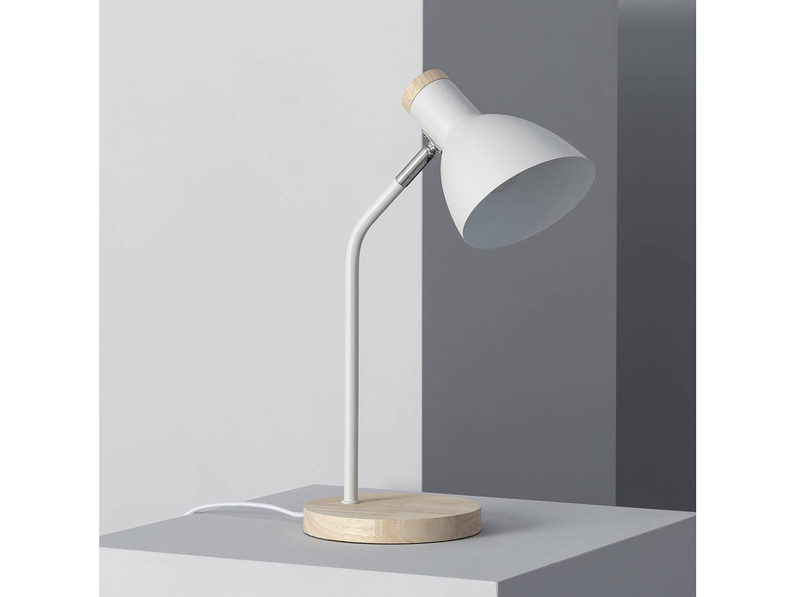 Lámpara Flexo Escritorio Aluminio Y Madera Luxo Branco