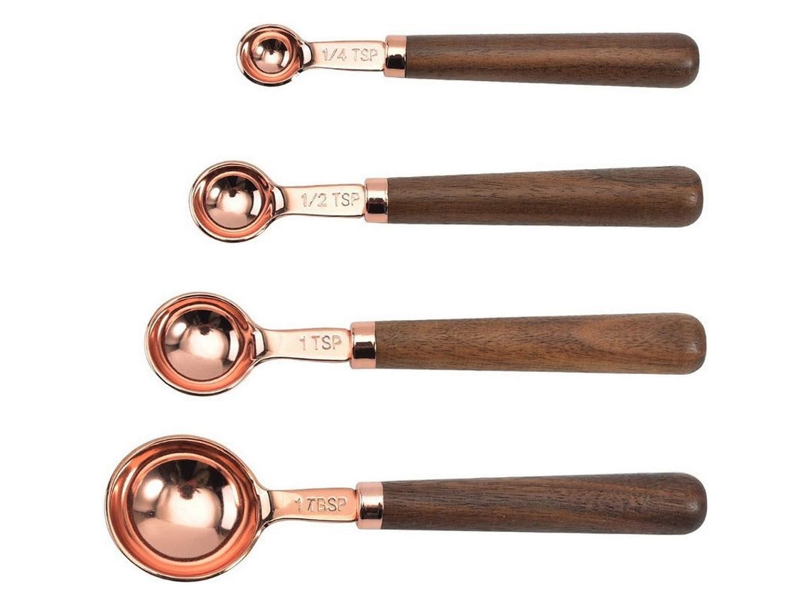 2026da-cucharaditas De Medida Acero Inoxidable 4 Piezas Con Mango De Madera Para Repostería Y Cocina