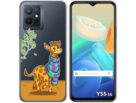 Carcasa para Vivo Y55 5G TUMUNDOSMARTPHONE Dibujos Transparente Jirafa Multicolor