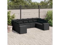 Conjunto de sofá de jardín de 9 piezas con cojines, ratán negro, Dkd Home Decor