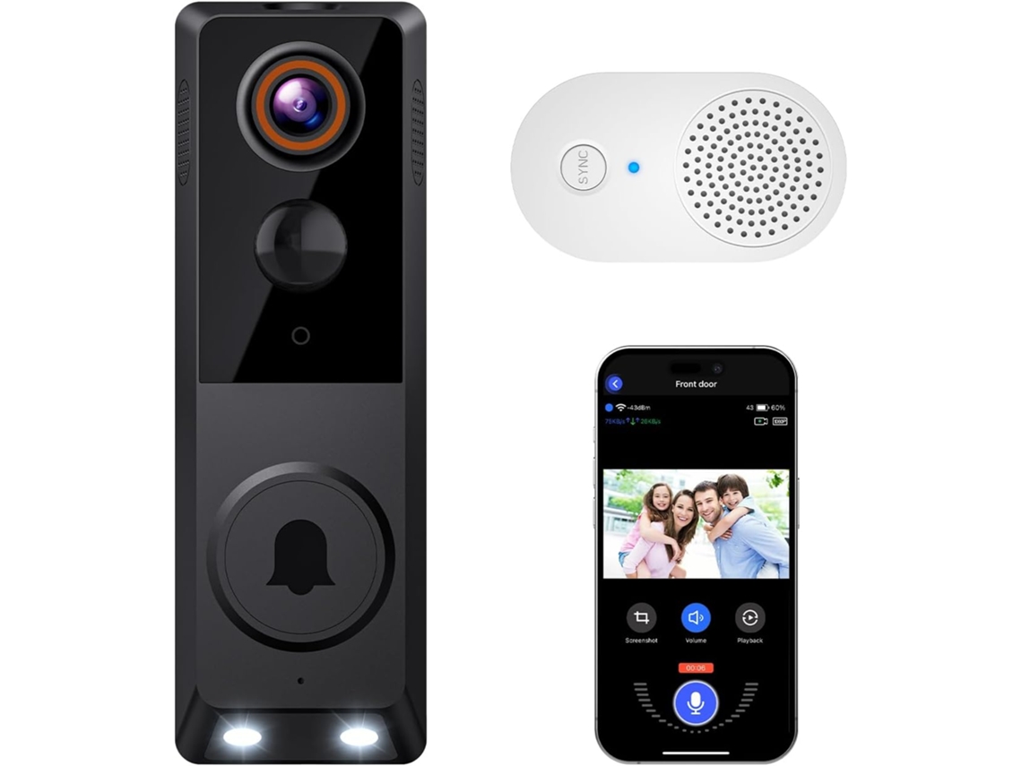 Timbre Vídeo Inalámbrico 1080p Ia Detección Humana Visión Nocturna Color Audio Bidireccional A Batería 2,4ghz Nube
