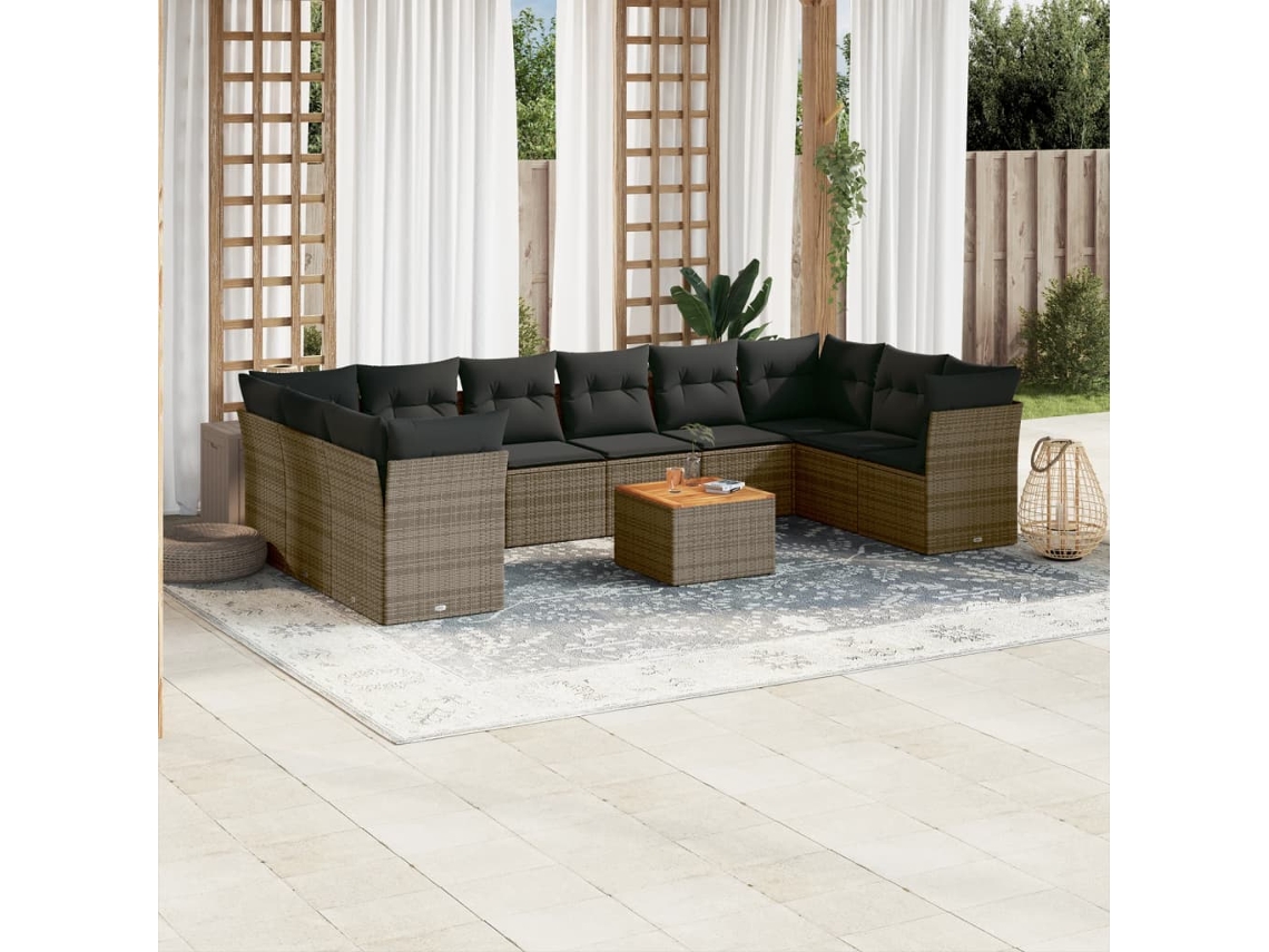 Conjunto de sofás de jardín de 11 piezas DKD Home Decor con cojines de mimbre gris