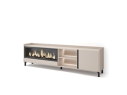 Mueble Tv, Televisión, 212x35x61cm, Para Tv Hasta 80", Chimenea Eléctrica Xxl, Diseño Industrial, Led, Beige