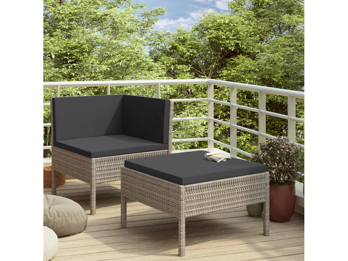 Conjunto de jardín de 2 piezas DKD Home Decor con cojines de mimbre gris