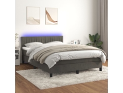 Cama Box Spring Colchón Y Led Terciopelo Gris Oscuro 140x190 Cm