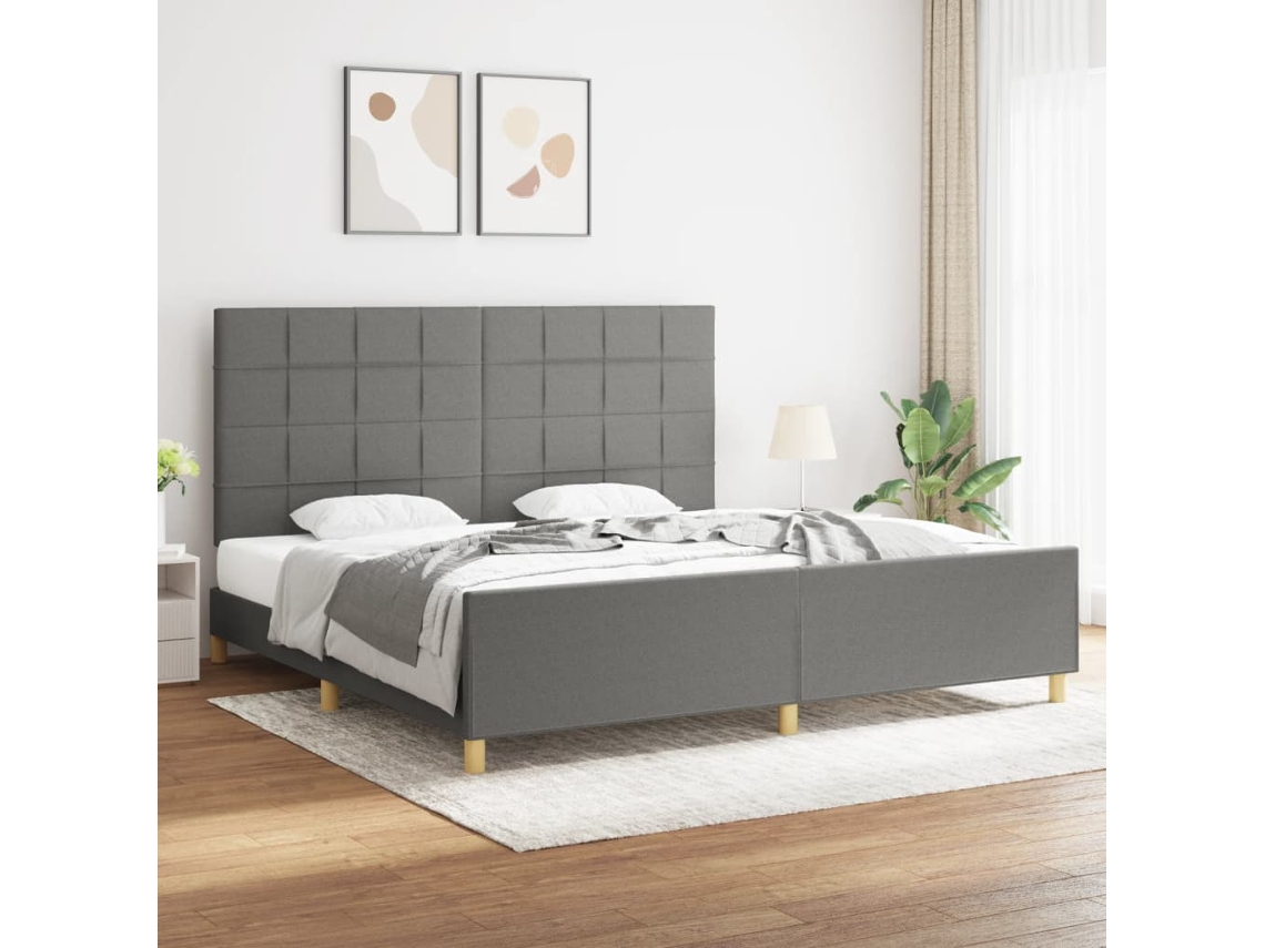 Cama Sin Colchón Tela Gris Oscuro 200x200 Cm