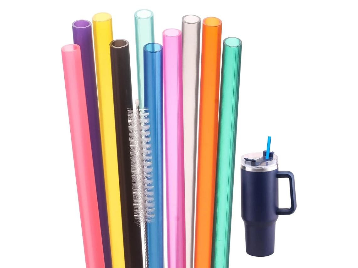 Pajitas reutilizables de 30 cm, 10 colores para vasos de 1,2 l, 947 ml y 613 ml. Juego de 10 pajitas de plástico con cepillo de limpieza.