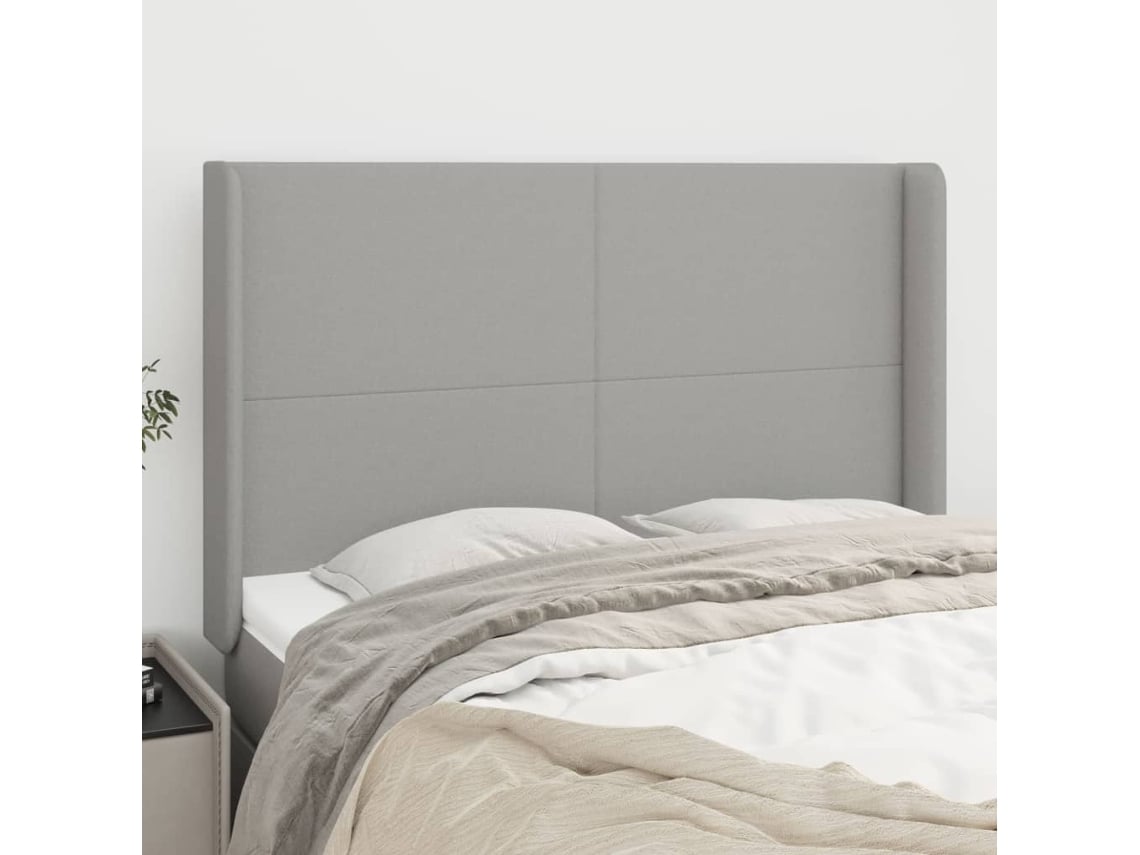 Cabecero Con Orejas De Tela Gris Claro 147x16x118/128 Cm
