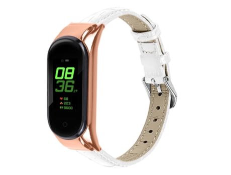 Correa de piel auténtica grano de bambú diseño de hebilla para Xiaomi Mi Band 7 - blanco