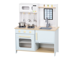 Juego De Cocina Con Microondas, Estufa, Horno, Utensilios, Mdf Y Acero Azul.