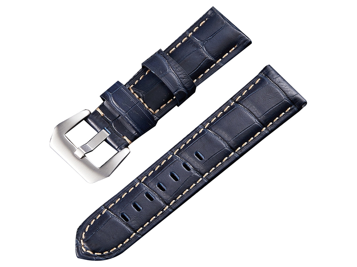 Correa de reloj de cuero genuino (hebilla plateada azul real de 20 mm)