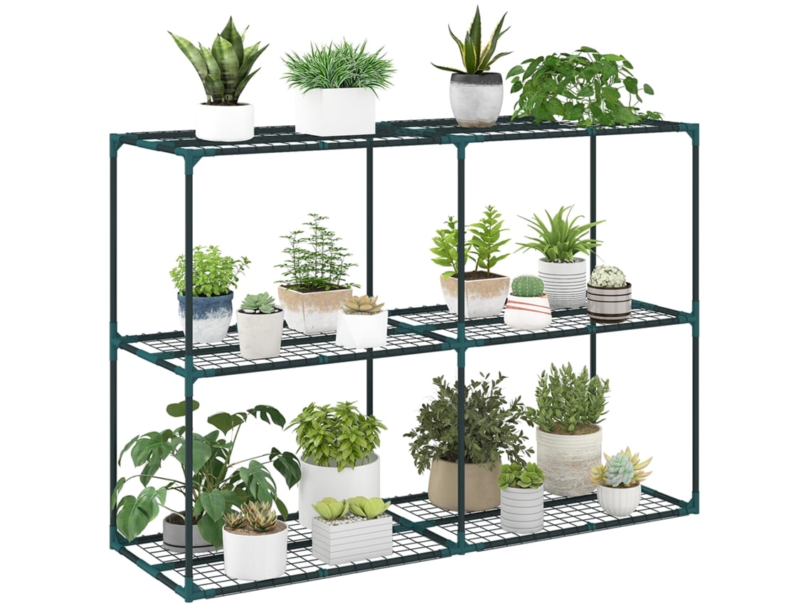 Suporte Plantas 3 Níveis Aço 143x48x100cm Verde