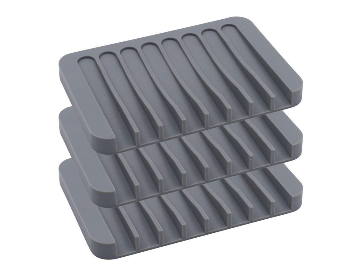Conjunto De 3 Portajabones De Silicona Con Diseño De Drenaje Automático Gris Para Baño Y Cocina