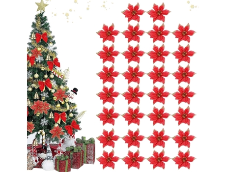 30 piezas de flores de decoración de Navidad, decoración de copos de nieve, adornos de árboles artificiales, decoración de flores de Navidad