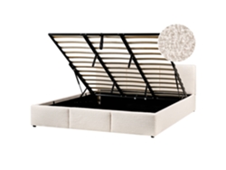 Cama Con almacenaje Beliani Bousse De Bouclé Blanco 191x219x79