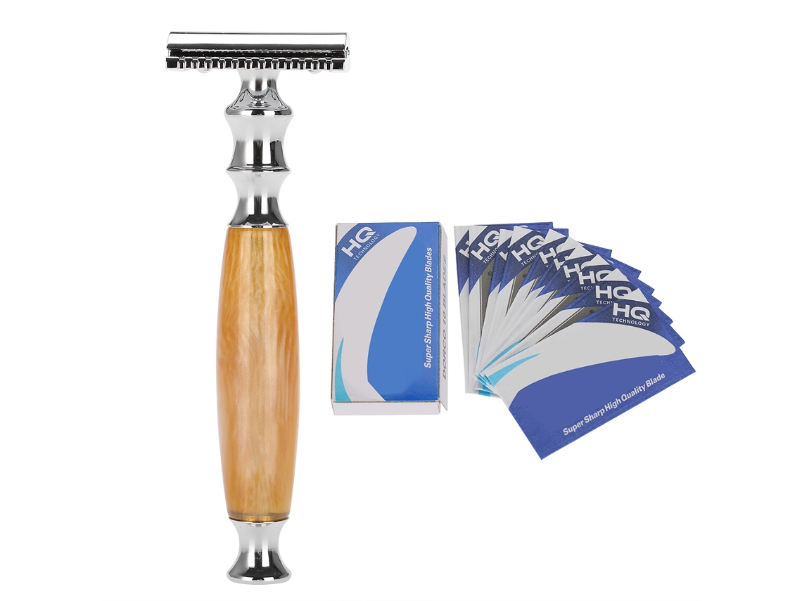 Maquinilla de afeitar para dar forma a la barba y el bigote de acero inoxidable amarilla