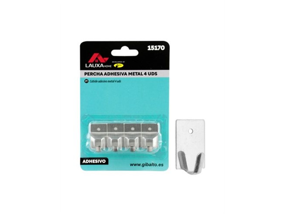 Perchas metálicas adhesivas Lauxa Home, juego de 4 piezas, diseño minimalista en acero inoxidable.