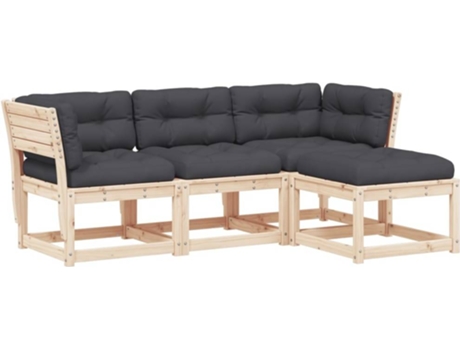 Conjunto 4 de muebles de jardín VIDAXL y cojines madera maciza pino