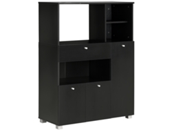 Mueble de madera para horno y microondas con estantes y cajón, 90x40x120cm, negro.