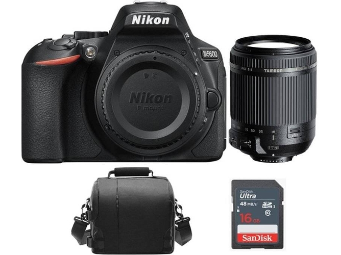 Kit Cámara Réflex NIKON D5600 + Tamron 18-200mm F3.5-6.3 Di II VC + Bolsa + SD de 16GB