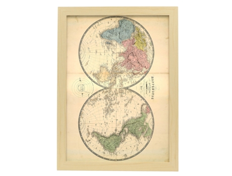 NACNIC Pósters Geográficos En Estilo Vintage Mapamundi En Hemisferios Ilustraciones De Antiguos Mapamundis En Tonos Sepia Tamaño A4, Con Marco Blan...