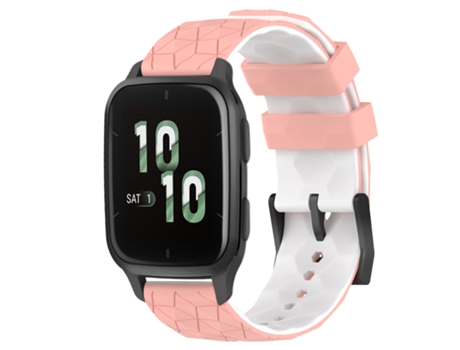 Correa de reloj inteligente para Garmin Forerunner SQ2 20 mm Patrón de fútbol de silicona bicolor (rosa + blanco)