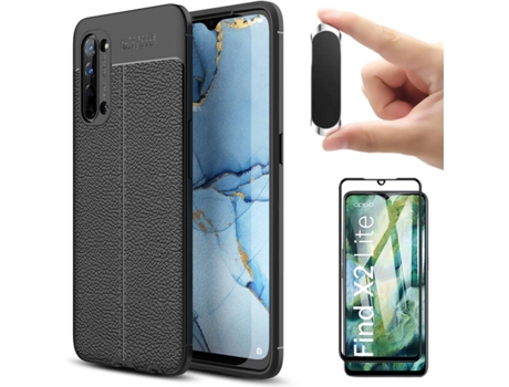 Kit Funda, Protector y Soporte Oppo Find X2 Lite Rugged Leather Gris