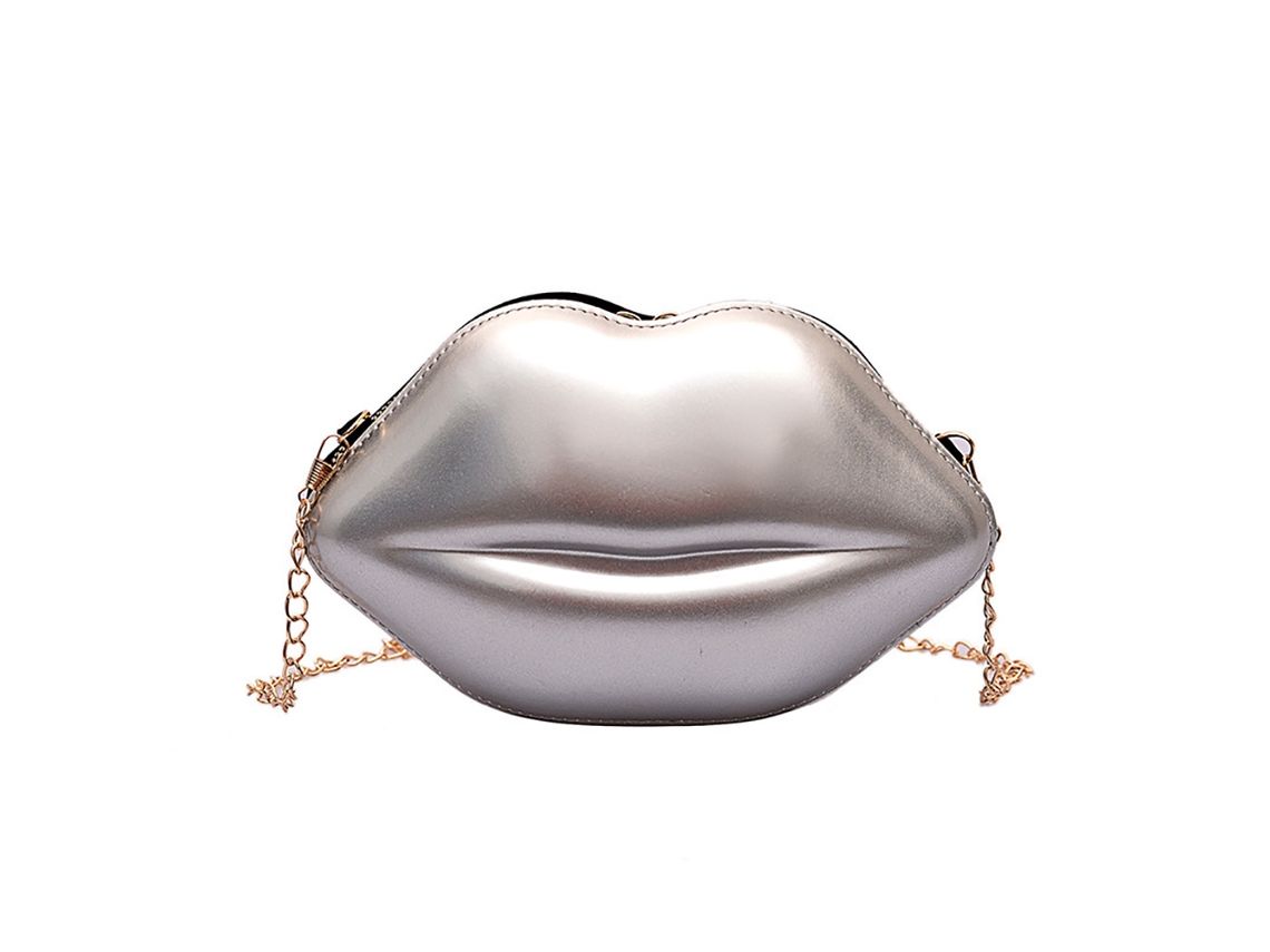 Bolso de hombro con cremallera de PU con forma de labio para mujer