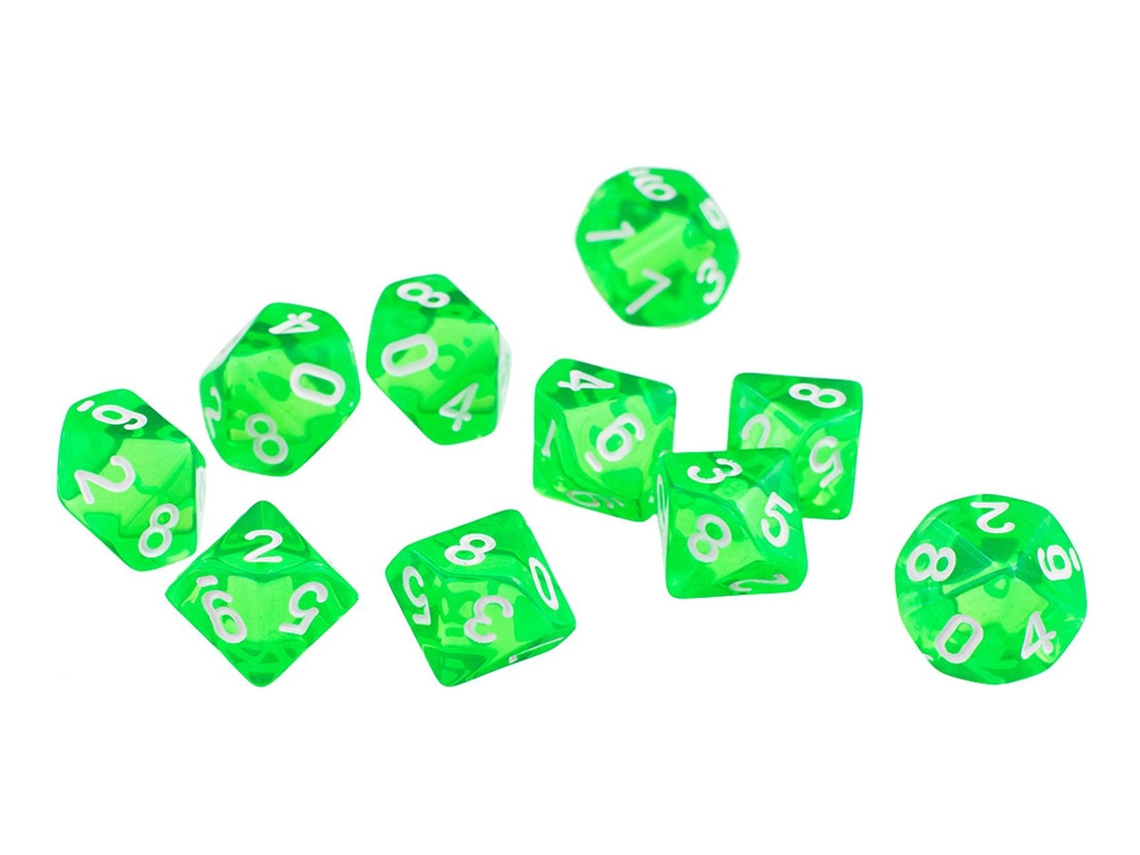 Juegos de dados de plástico D10 para juegos de rol Green Greenslowmoose