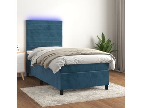 Cama con somier VIDAXL (Azul - Terciopelo - 203 x 90 x 128 cm)