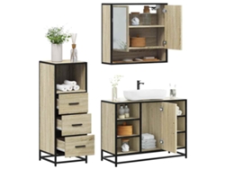 Juego de muebles de baño de 3 piezas, madera de roble, Sonoma