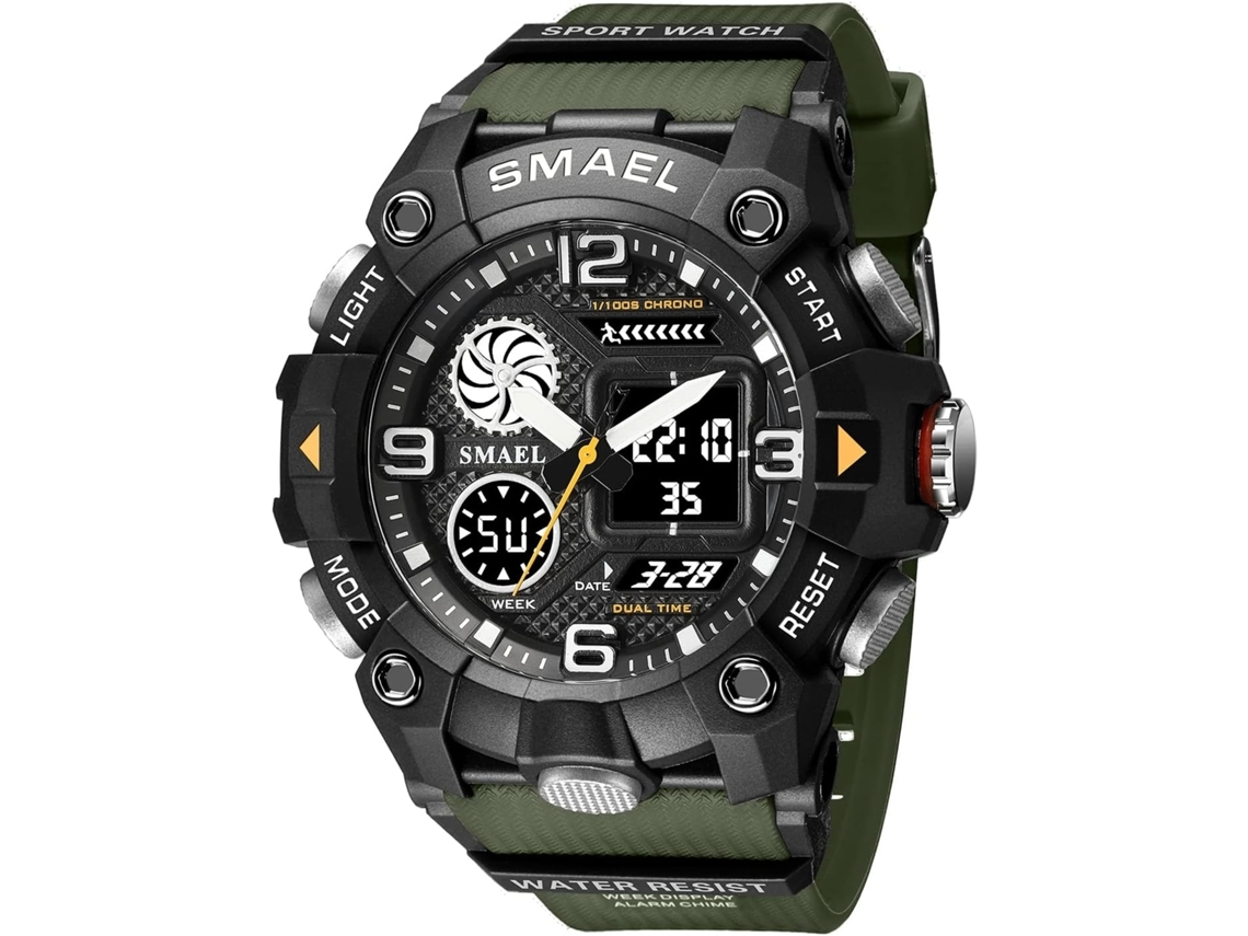 Reloj con fecha y pulsera digital con LED rojo lava de acero inoxidable negro