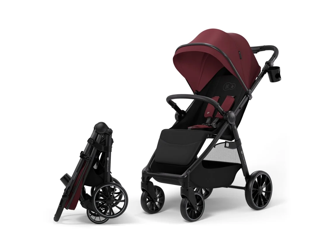Carrito De Paseo Kinderkraft GRANDE 2 carrito de viaje compacto, ruedas EVA y bloqueo de ruedas delanteras Borgoña