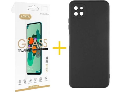 Carcasa y Protector de Pantalla de Vidrio Samsung A22 5G ACCETEL Silicona Líquida Negro