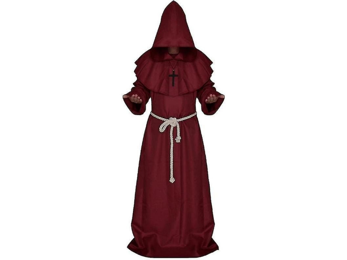 2026-túnica Capucha Monje Medieval Hombre Traje Cosplay Halloween Carnaval Fiesta Disfraz L Rojo
