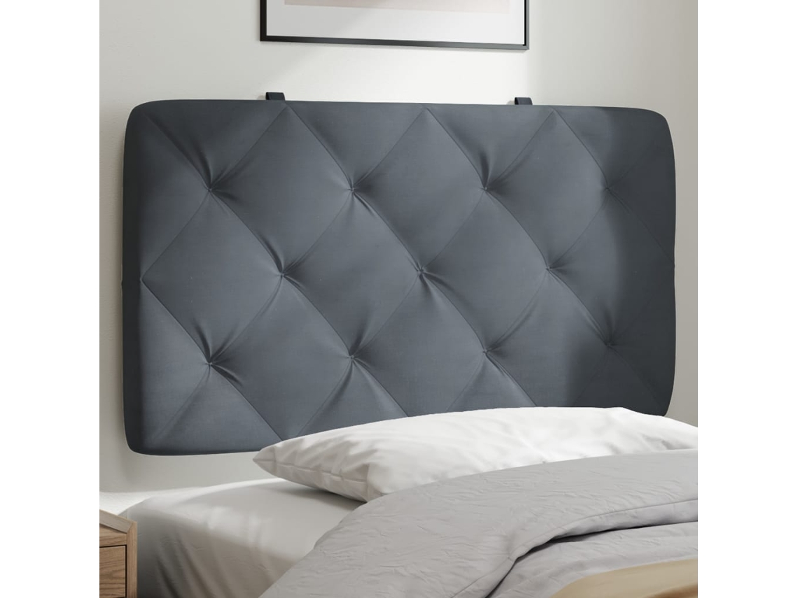 Cabecero De Cama Acolchado Terciopelo Gris Oscuro 90 Cm
