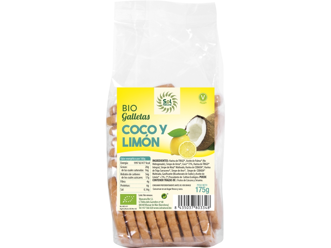Galletas SOLNATURAL Con Y Limon Bio (175 g)